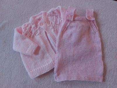 £6.99 • Buy 3-6 Months Hand Knitted Pink Pinafore Dress & Jacket 18  Chest