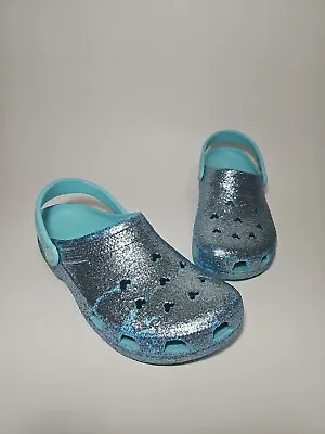 Walt Disney World Parks Arrendelle Aqua Glitter Mickey Crocs Shoes M 10 W 12 • $39.99