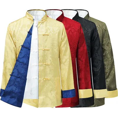Mens Traditional Chinese Tang Suit Coat Reversible Jack Martial Arts Uniform Hot • $37.99
