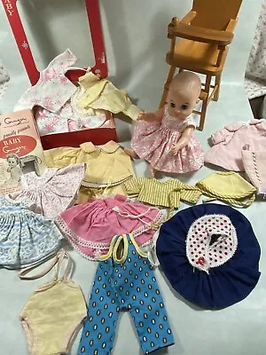 Vintage 1950’s 8” Baby With Wardrobe And High Chair • $75