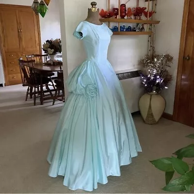 Vintage Taffeta Cinderella Evening Ball Gown Ice Blue Color 1950's Extra Small  • $209