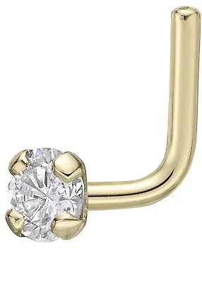 L Shape Nose Ring 20G 1.5mm-3mm Round Natural Diamond 14K Yellow Gold • $42.49