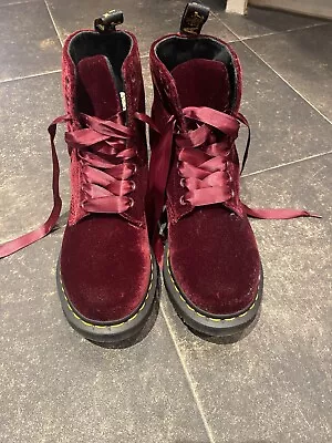 Dr Martens Pascal Velvet Air Wair Boots Burgundy Size: 4 Ribbon Lace Up • £100