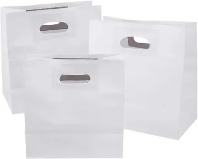 $22.99 • Buy Brown / White Paper Shopping Kraft Retail Merchandise Bags With Handles Bulk