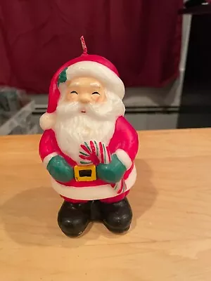 Adorable Vintage Santa Holding A Candy Cane Wax Candle 5 1/2 In High Unused • $6