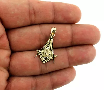 Real 10K Yellow Gold Freemason Masonic Diamond Cut Charm Pendant • $109.99