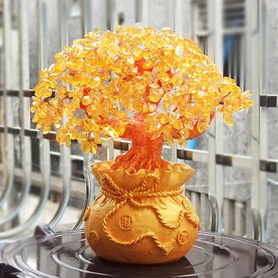 Feng Shui Money Wealth Tree Yellow Citrine Crystal Lucky Tree DecorationB:da • £7.43