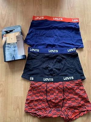 New LEVIS Men’s 3 Pack Of Boxer Shorts Check Red • £17.99