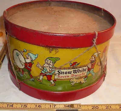 J Chein Snow White And The Seven Dwarfs 1930 Tin Toy Drum Colorful • $49.99