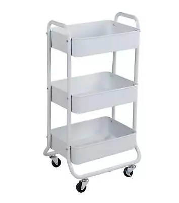 3 Tier Metal Utility Cart Arctic White Laundry Baskets Easy Rolling • $21.67