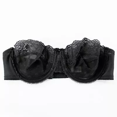 Vintage Vanity Fair Bra Black Lace Underwire Unlined Strapless Sz 34C #74-100 • $36.02