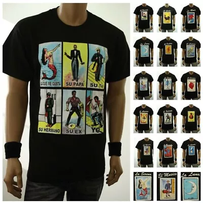 Mens LOTERIA Printed Black T-Shirt Borracho Mexican Fun Classic Game PartyFiesta • $15.99