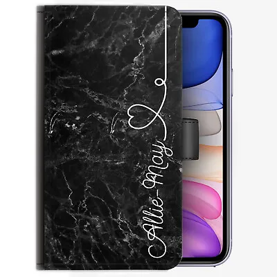 Personalised Initial Phone Case;Black Marble PU Leather Cover With Custom Name • $54.11