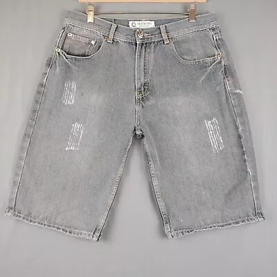 Akademiks Jean Shorts Men's 34 (33X12) Gray Baggy Loose Y2K Hip Pop Skater Denim • $21.97