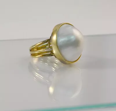 Stunning Solid 14K Yellow Gold 22mm Jumbo Mabe Pearl Ring Sz 7.5 • $850