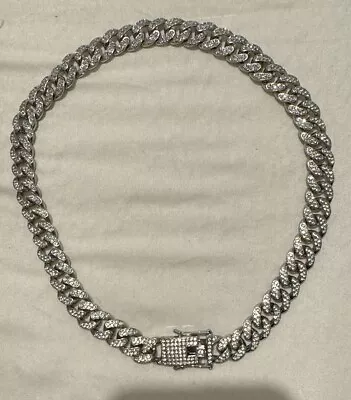 Iced Cuban Link Prong Diamond Chain Silver Plated Cubic Zirconia • £15