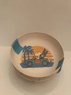$22.95 • Buy Peanuts 4 Pk Bamboo Dinner Bowls Snoopy Woodstock Car With Surf Boards Palm Tree
