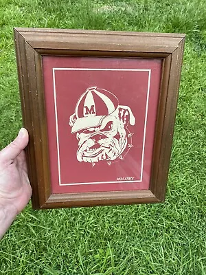 Vintage Mississippi State Bulldogs Framed Print With Spike Collar & Cap Bully • $69.99