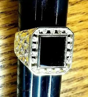 MEN$💎GEM$~14K GOLD NUGGET RING/DIAMONDS .30CTw/BLACK ONYX TABLET/10.44g/Size9.5 • $1045