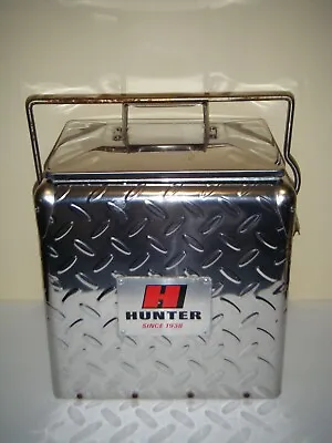 Vintage HUNTER Diamond Plate Metal Beer Cooler Lunch Box Bottle Opener (AS-IS) • $116.99