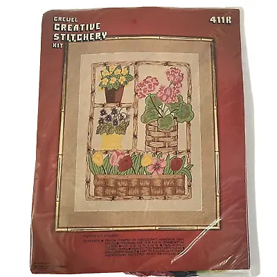 Vtg Vogart Crewel Kit Creative Stitchery Flowers Plant Etagere 411K '75 NOS READ • $14.99