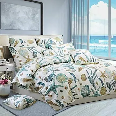£63.53 • Buy Usning Beachy Duvet Covers Queen Size, 100% Cotton Soft Coastal Bedding 3 Pie...