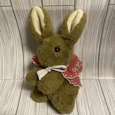 Vintage 1988 8” Plush Heartline Brown Bunny Rabbit Cotton Tail Red Lace Shawl S • $12.50