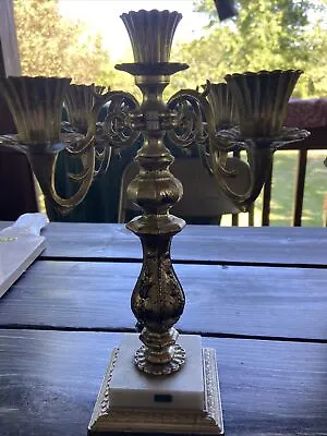 Dilly Mfg Co 12  5 Arm Vintage Silver Candle Stick Holder W/ Italian Marble Base • $42.50