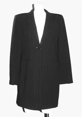 VTG Jones New York Black Pinstripes 3-Pkt 1-Button Lined Knee Length Coat Wms 6P • $36.99