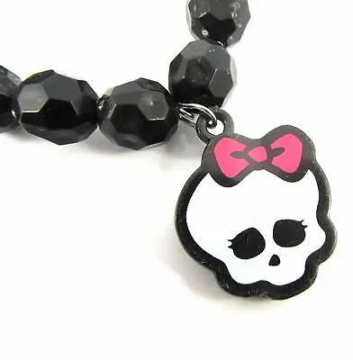 Monster High Childs Black Bead Bracelet & Skull Charm Halloween Bracelet  • $3.82