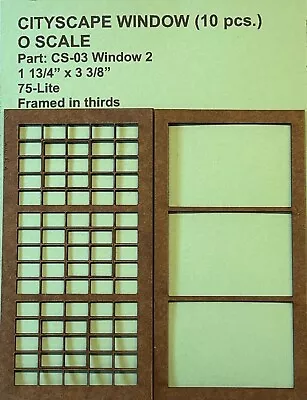 O Scale Laser Cut Warehouse Windows (10 Ct.): 1-3/4  X 3-3/8  (CS-03 Window 2) • $15.99