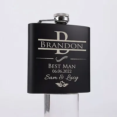 £11.95 • Buy Personalised Best Man Hip Flask 6oz Groomsman Gift Engraved Wedding Favour Ideas