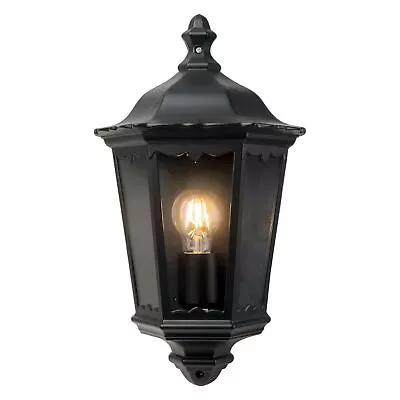 Modern Outdoor Wall Light Half Lantern Design Garden Porch Lamp IP44 Glass • £17.99