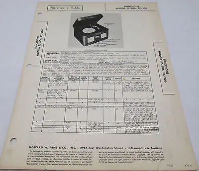 Howard Sams Photofact Folder Echophone Models EC-306 & EX-306 Radio Parts Manual • $14.95