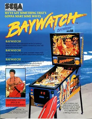 Baywatch Sega Pinball Flyer / Brochure / Ad - Mint • $8.75