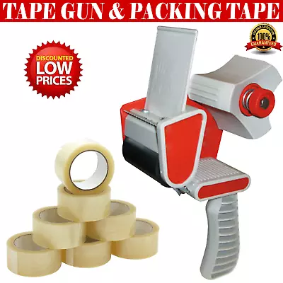 Clear Packing Tape Parcel 48mm X 66m Box Sealing Packaging Sellotape & Dispenser • £6.25