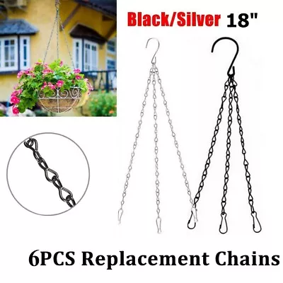 6 Pack 3 Strand 18  Heavy Duty Strong Hanging Basket Clip On Replacement Chain • £5.49