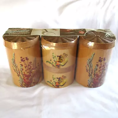 Vintage Cheinco Tin Canister Set 4 Retro Plastic Wicker Lid Dried Flower Print • $24.95