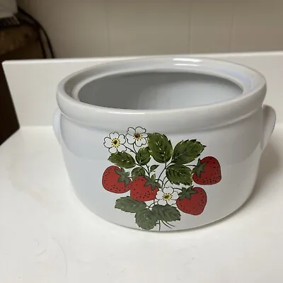 Vintage 1980 McCoy Strawberry Country Covered Bean Pot No Lid Great Planter • $4.99