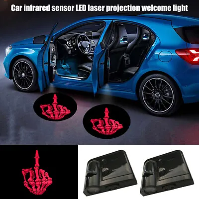 2pcs Red Middle Finger Skull Logo Car Door Wireless LED Welcome Projection Light • $17.94
