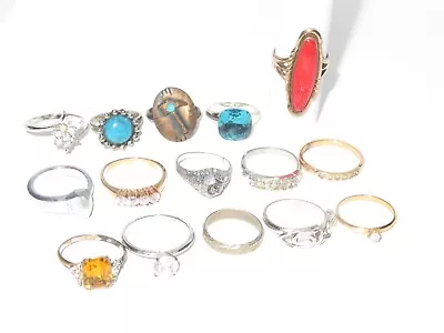 Jewelry Lot Vintage Ring Rings Costume Cocktail Cluster & More Ladies (993V) • $17.99