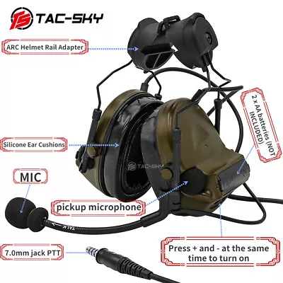 TAC-SKY COMTAC II Tactical Headphones ARC Rail Mount Noise Cancelling Headphones • $120.99