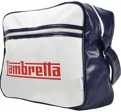 Lambretta Retro Flight Bag Shoulder Sports Pu Leather Navy White **rrp £40.00** • £19.75