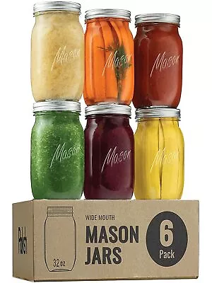 Mason Jars - Food Storage Container - 32 Oz 6-Pack - Airtight Container For P... • $33.53