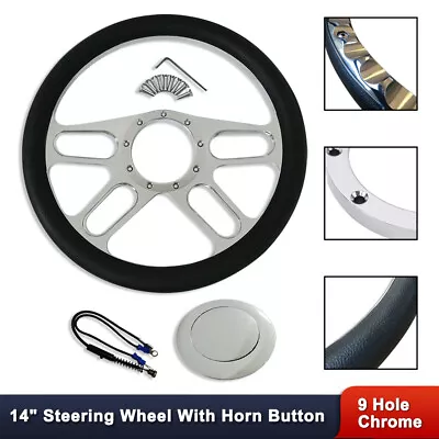 Chrome 14  Half Wrap 9 Holes Steering Wheel & Smooth Horn Button Aluminum • $124.69