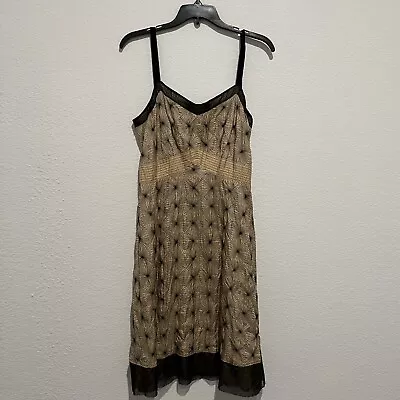 Tree Silk Embroidered Cream And Black Slip Dress Size Large  • $40