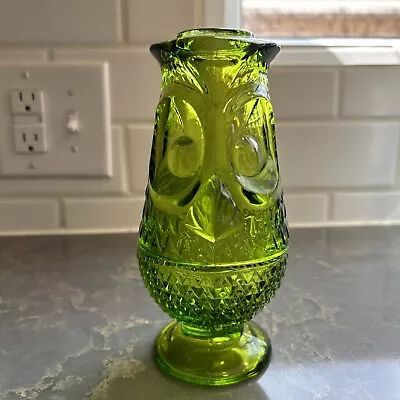 Viking Glass Owl Fairy Lamp 7” Glimmer Candle Light Avocado Green Vtg ~ NICE • $290