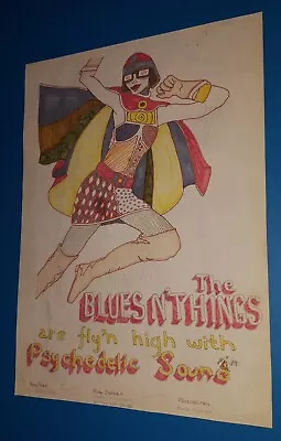 $134.95 • Buy Rock Concert Show Poster Vtg 60s Orig Hand Drawing  Art Psychedelic Blues Thing