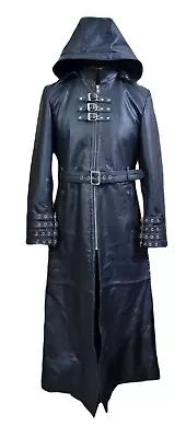 Trench Style Long Coat Mens Real Leather Steampunk Coat With Removable Hooded • $209.99