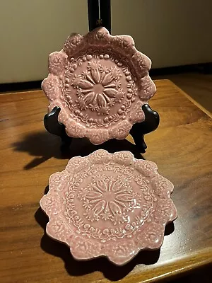 Two Bordallo Pinheiro Majolica Ceramic Portugal Pink Cabbage Carrot Plates 8.25” • $25